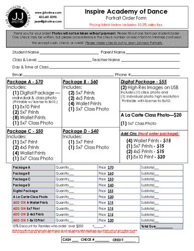 Picture Order Form Preview